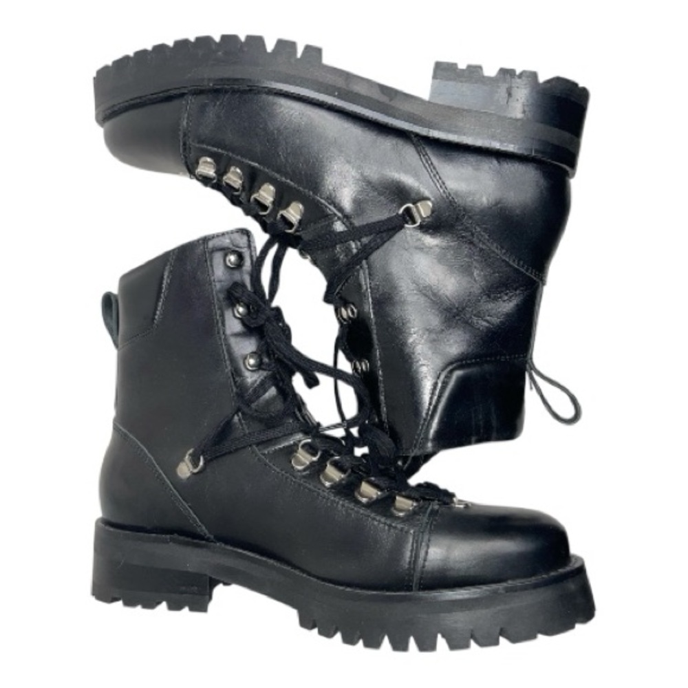 All Saints Black Leather Franka Lug Sole Combat Boots Sz 10/40 - Picture 3 of 6